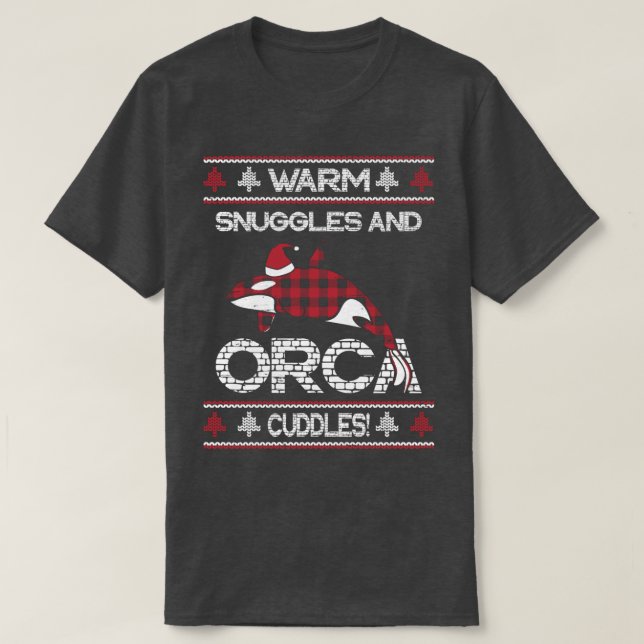 Red Plaid Plaided Warm Snuggles Orca Cuddles Chris T-Shirt (Design Front)