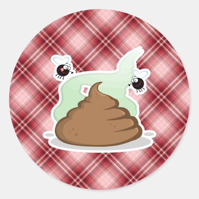 Red Plaid Poop Classic Round Sticker (Front)