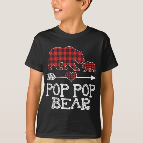 Red Plaid Pop Pop Bear One Cub Matching Buffalo Pa T_Shirt