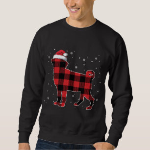 Red Plaid Pug Christmas Santa Hat Pajama Gift Dog  Sweatshirt