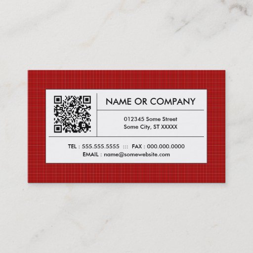 Customizable red plaid QR code Business Card