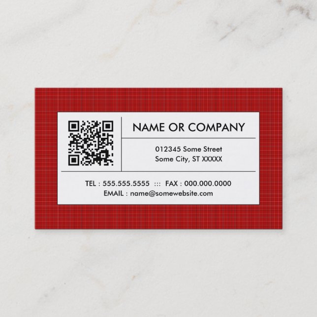 red plaid QR code Business Card (Front)
