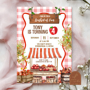 Red Plaid Quirky Apple Orchard Birthday Invitation