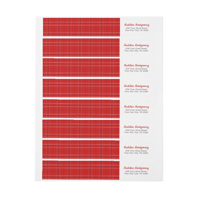 Red Plaid Raiders Wrap Around Label (Sheet)