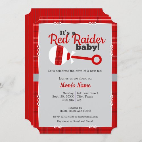 Red Plaid Rattle Raider Baby Shower Invitation