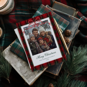 Red Plaid Red Bow Photo Holiday Card