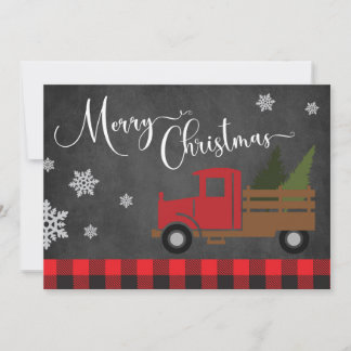 Red Plaid Red Christmas Truck Card