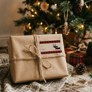 Red Plaid Reindeer Dachshund Gift Tag Labels