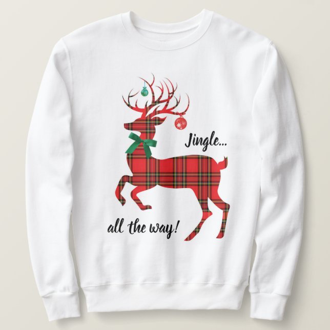 Red Plaid Reindeer (Jingle all the way!) Sweatshirt (Design Front)