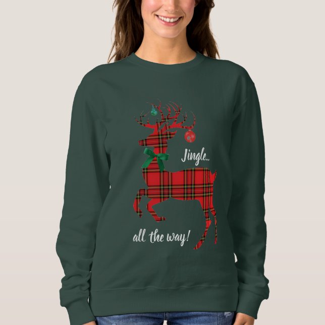 Red Plaid Reindeer (Jingle all the way!) Sweatshirt (Front)