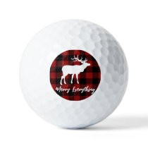 Red Plaid Reindeer Merry Everything Holiday     Golf Balls