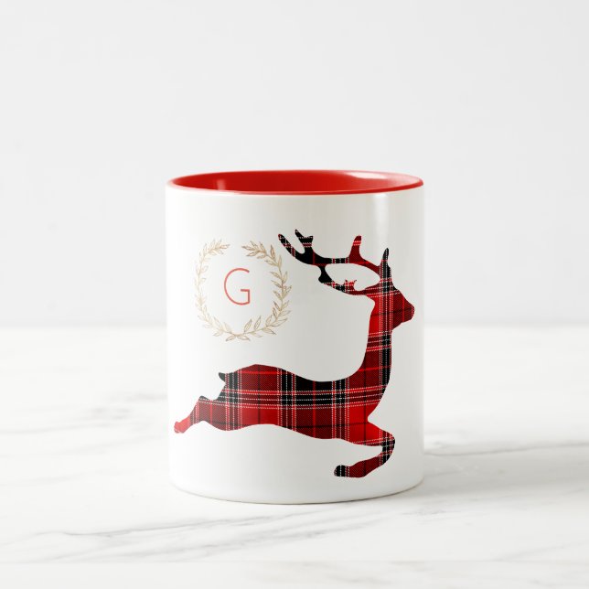 Red Plaid Reindeer Monogram Mug (Center)