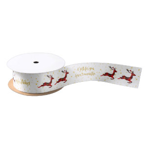 Red Plaid Reindeer White Satin Christmas Wrap Satin Ribbon