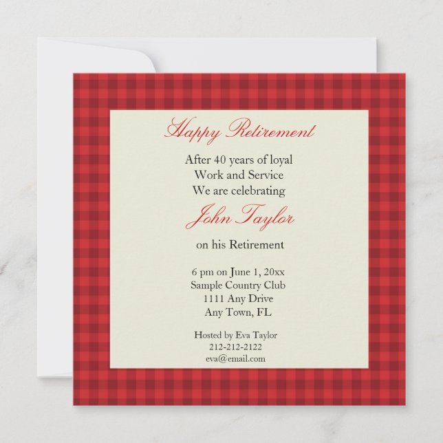 Red Plaid Retirement Party Invitation (Front)