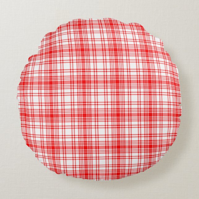Red Plaid Round Pillow (Front)