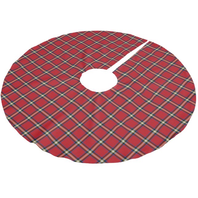 Red Plaid, Royal Stewart Tartan Brushed Polyester Tree Skirt (Angled)