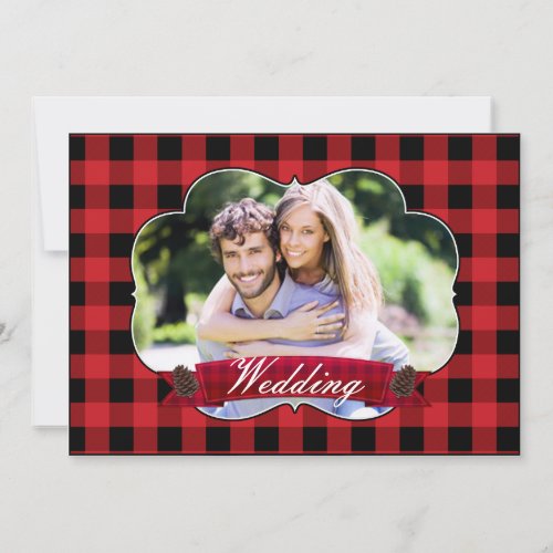 Red Plaid Rustic Christmas Wedding Invitations