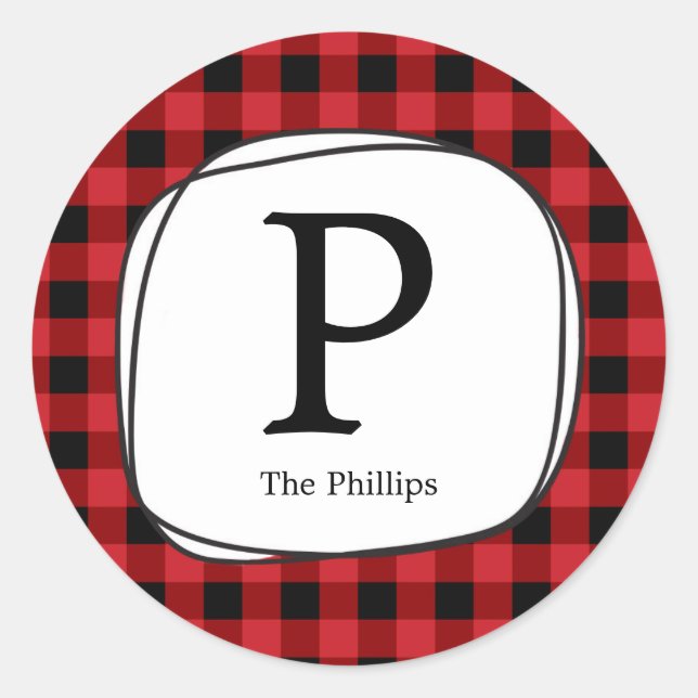 Red Plaid Rustic Country Favor Tag Stickers (Front)