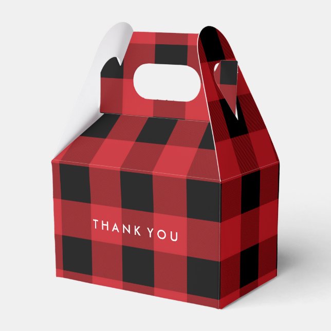 Red Plaid Rustic Country Holiday Party Favor Boxes (Front Side)
