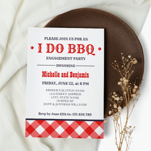 Red Plaid  Rustic I DO BBQ Engagement Party Invitation