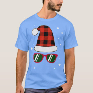 Red Plaid Santa Hat Couples Matching Christmas Sun T-Shirt