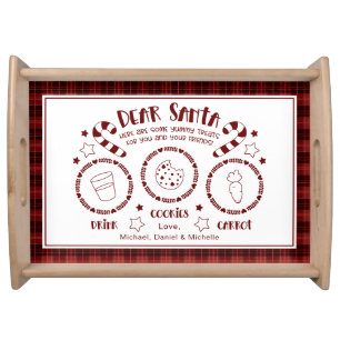 Red Plaid Santa Milk and Cookies Personalized Serving Tray