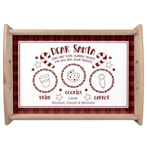Red Plaid Santa Milk and Cookies Personalized Serving Tray