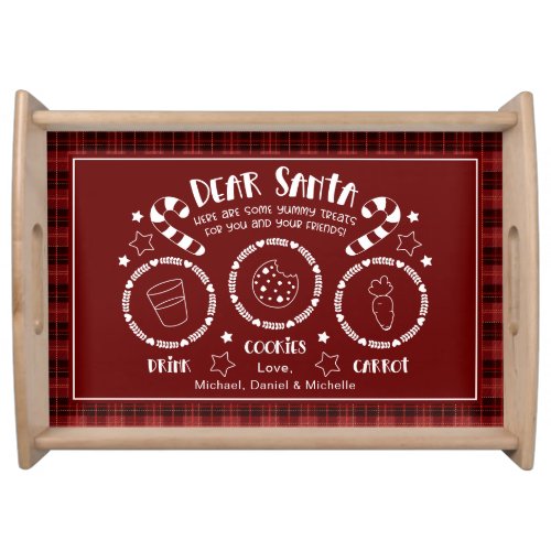 Red Plaid Santa Milk and Cookies Serving Tray