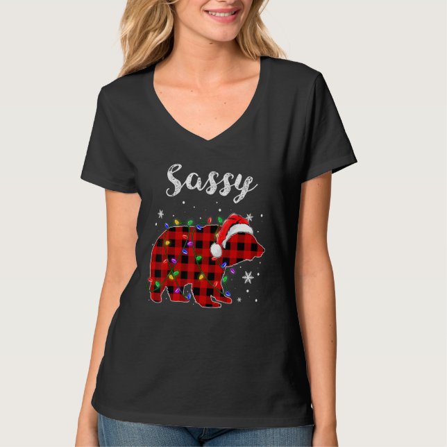 Red Plaid Sassy Bear Buffalo Matching Family Pajam T-Shirt (Front)