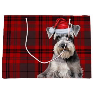 Red Plaid Schnauzer Dog Lover Holiday Large Gift Bag