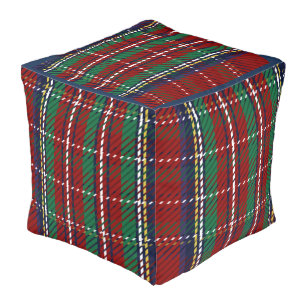 Red Plaid Scottish Rustic Flannel Print Pouf