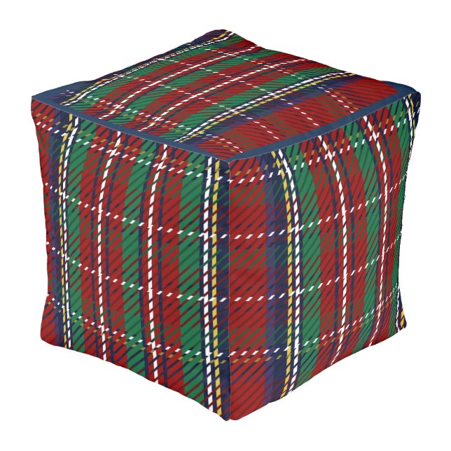 Red Plaid Scottish Rustic Flannel Print   Pouf (Angled Back)