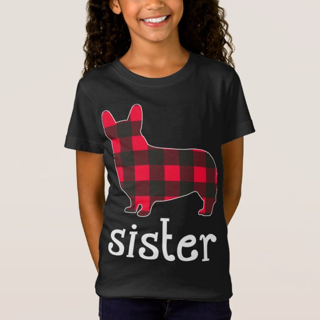 Red Plaid Sister Corgi Christmas Matching Family P T-Shirt (Front)