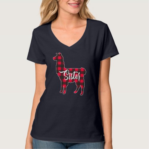 Red Plaid Sister Llama Christmas Matching Family P T_Shirt