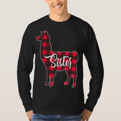 Red Plaid Sister Llama Christmas Matching Family P T_Shirt