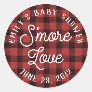 Red Plaid S'more Love Baby Shower Favor Sticker