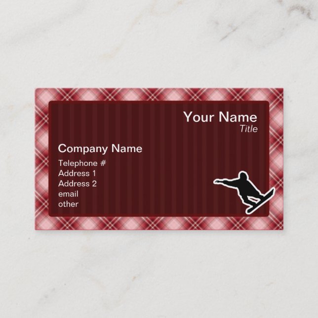 Red Plaid Snowboarding Business Card (Front)