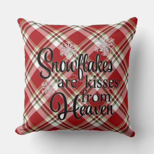 Red Plaid Snowflakes are Kisses Heaven Pillow