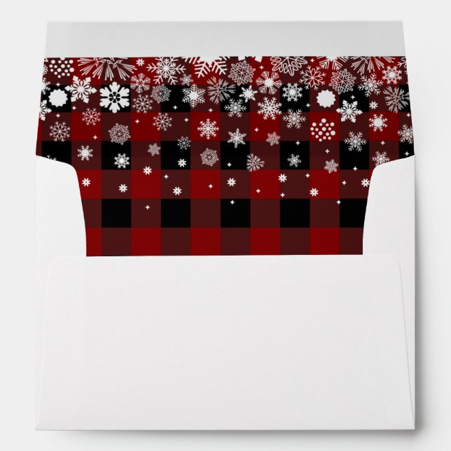 Red plaid snowflakes christmas stationery envelope (Back (Bottom))