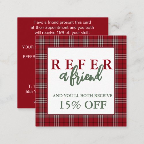 Red Plaid square elegant referral card