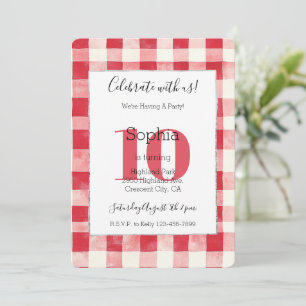 Red Plaid Stripes 10th Birthday Invitation