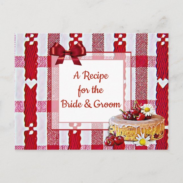 Red Plaid Tablecloth Wedding Recipe Card (Front)