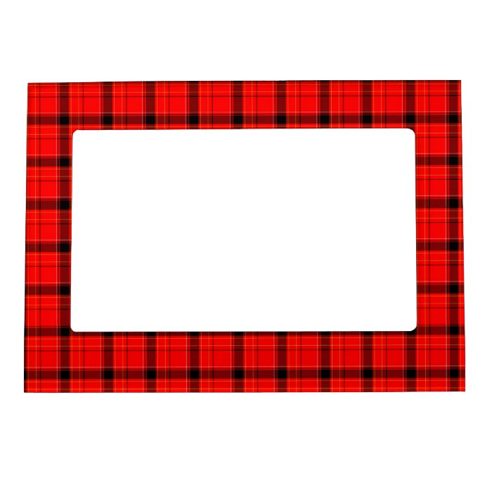 Red Plaid Tartan Fabric Background Magnetic Photo Frame