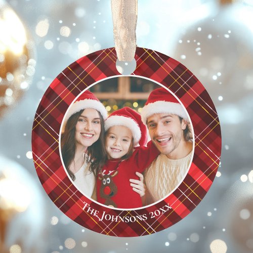 Red Plaid Tartan Family Photo 2 Sided Christmas