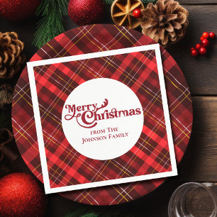 Red Plaid Tartan Merry Christmas Custom Party Napkins