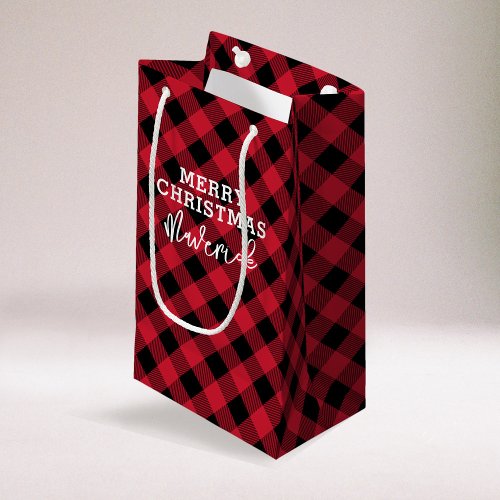 Red Plaid Tartan Name Christmas Small Gift Bag