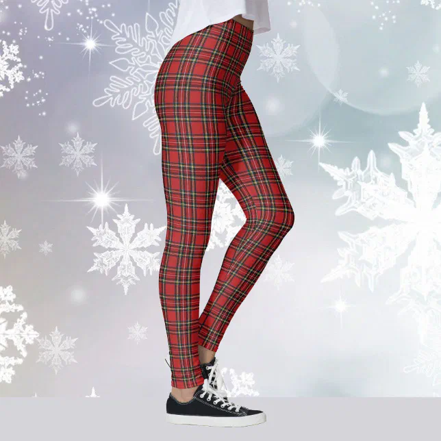 Red Plaid Tartan Yoga Christmas Holiday Running Leggings Zazzle