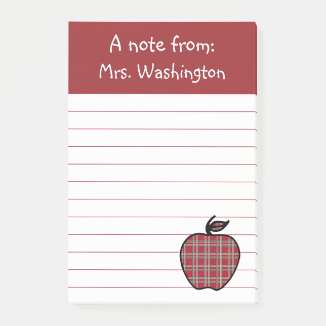 Red Plaid Teacher's Apple Post It Notes (Front)