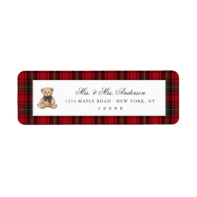 Red Plaid Teddy Bear Christmas  Label (Front)