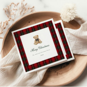 Red Plaid Teddy Bear Christmas Party Napkins